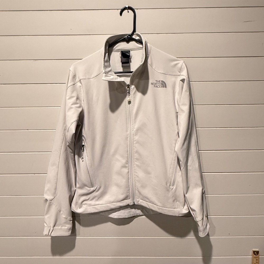 The North Face Apex Bionic Womens M White Gray Softshell Jacket Windbreaker Coat